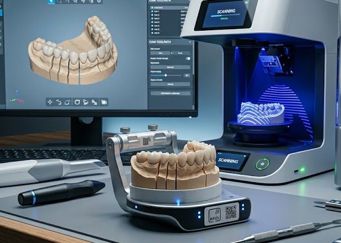Postazione di scansione e fresatura CAM nel laboratorio Officine Dentali